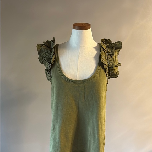 Nation LTD Valentina olive Green Ruffled Tank top in lichen deep scoop neck L - Picture 1 of 10
